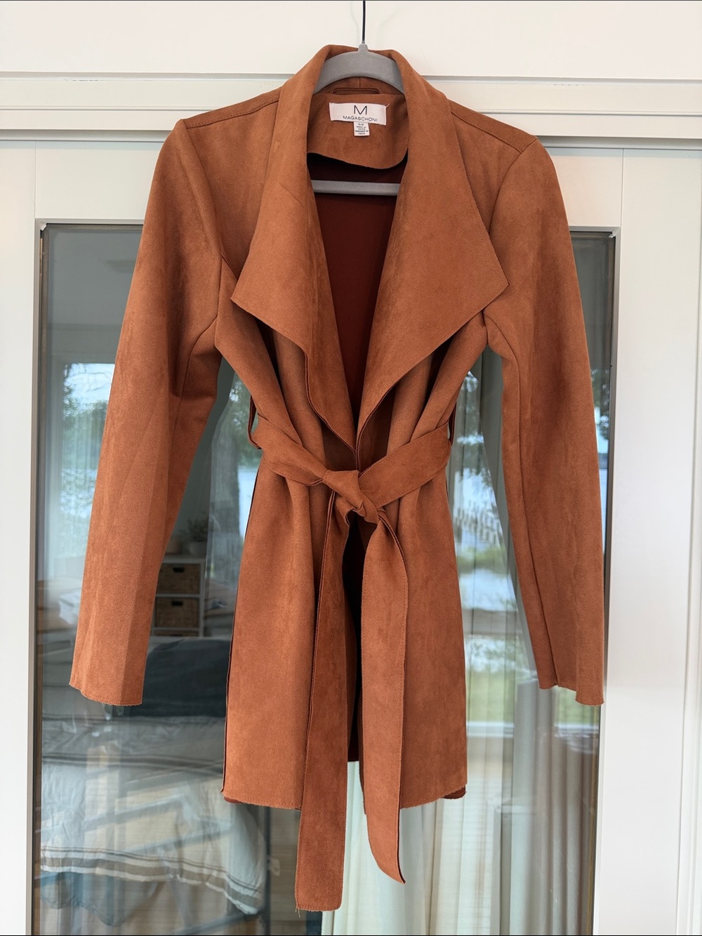 Magashomi Rust Suede-Look Belted Trench Coat